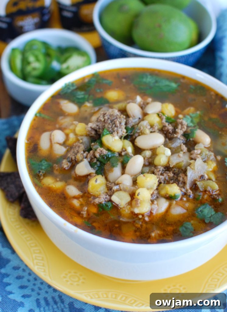 Instant Pot Pork Chili Verde in White Bowl