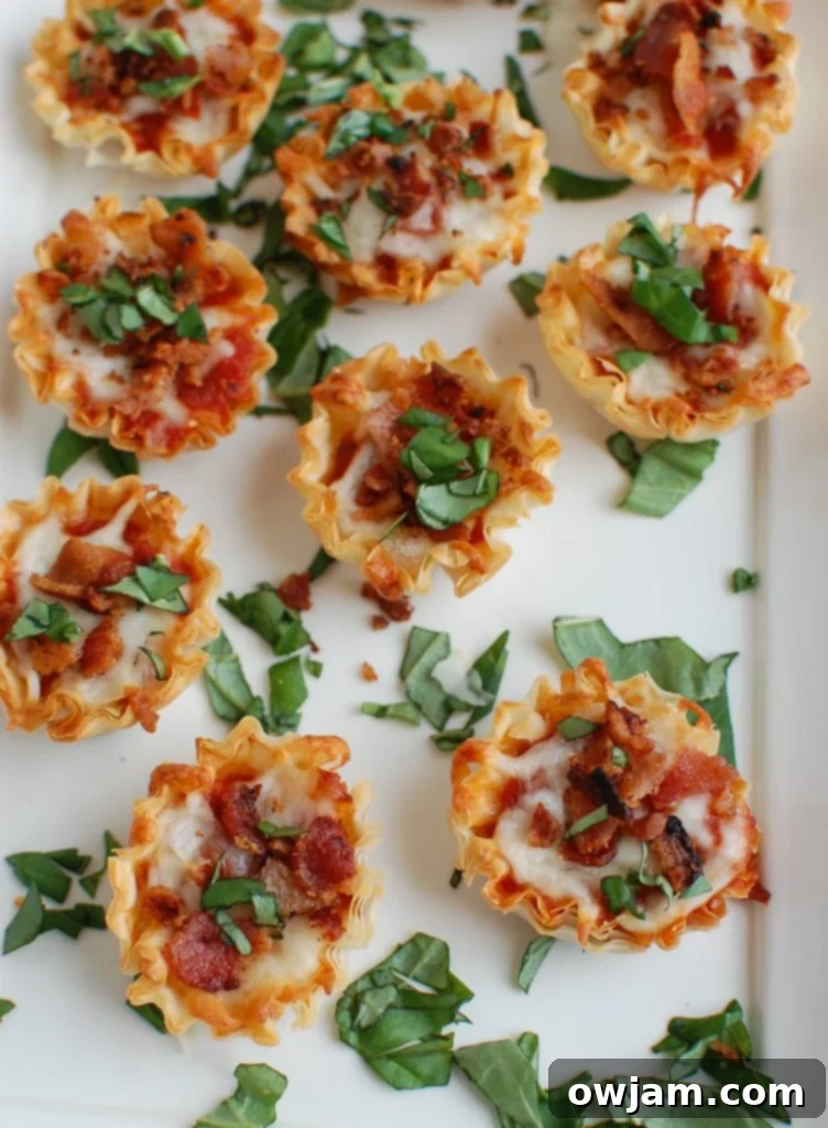 Bacon Pizza Bites on White Platter 