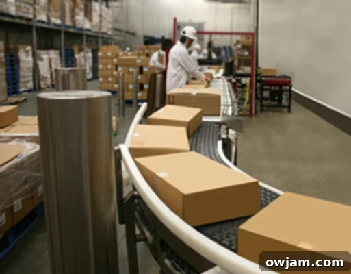 Bacon boxes on a shipping conveyor
