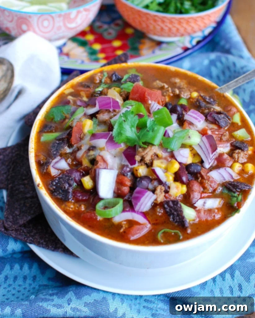 Effortless Instant Pot Turkey Chili 6 A serving of Instant Pot Turkey Chili with a spoon, highlighting its texture and warmth, perfect for a cozy meal.