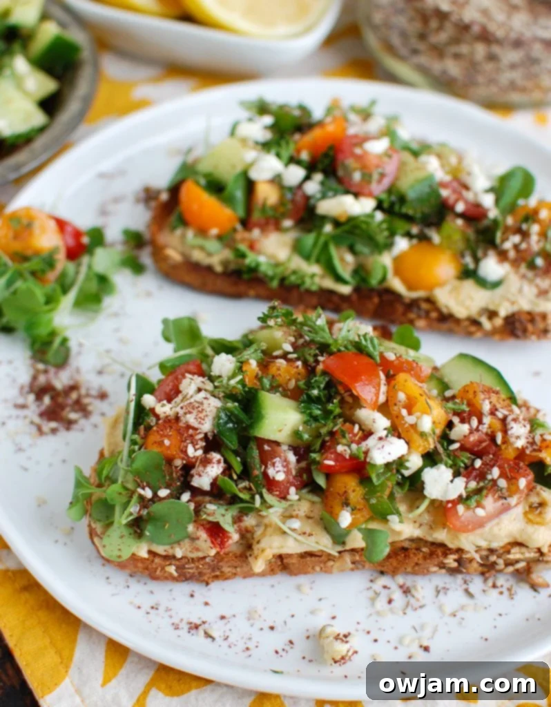 Zaatar Spiced Mediterranean Hummus Toast 2 Mediterranean Hummus Toast with Za'atar Two Toasts