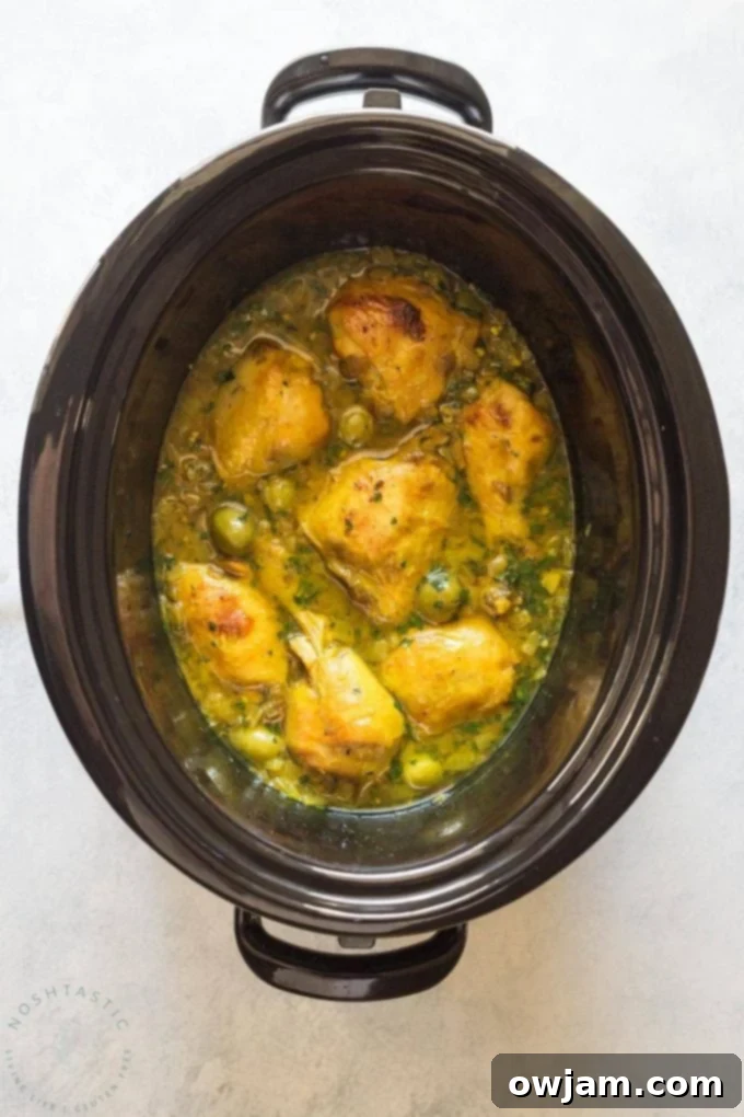 9 Mouthwatering Mediterranean Slow Cooker Creations 6 An aromatic Slow Cooker Chicken Tagine served in a tagine pot, featuring tender chicken, vibrant vegetables, and exotic spices.