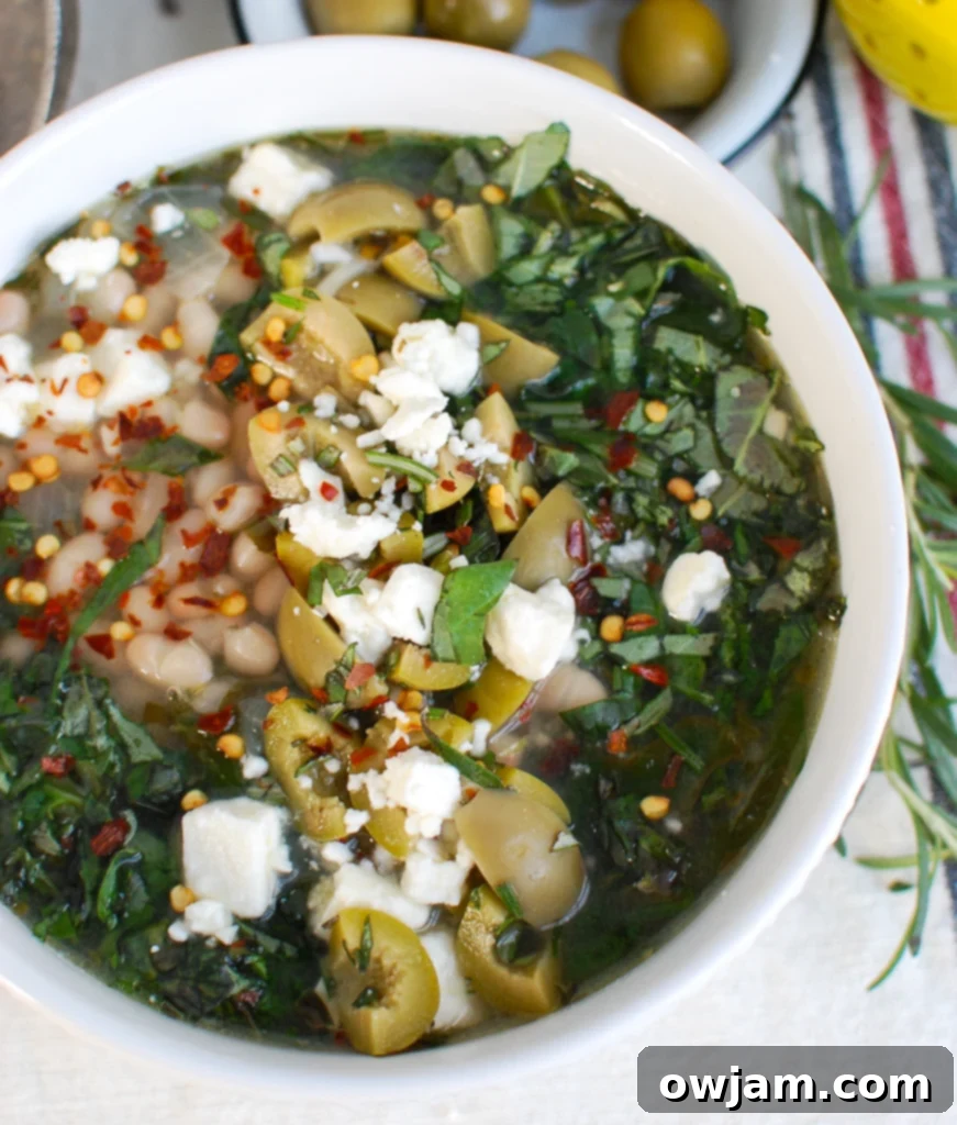 Mediterranean White Bean Soup with feta cheese and fresh herbs