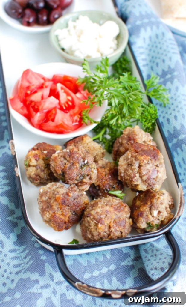 Greek Keftedes 3 Tray of freshly baked Greek Meatballs ready to be served
