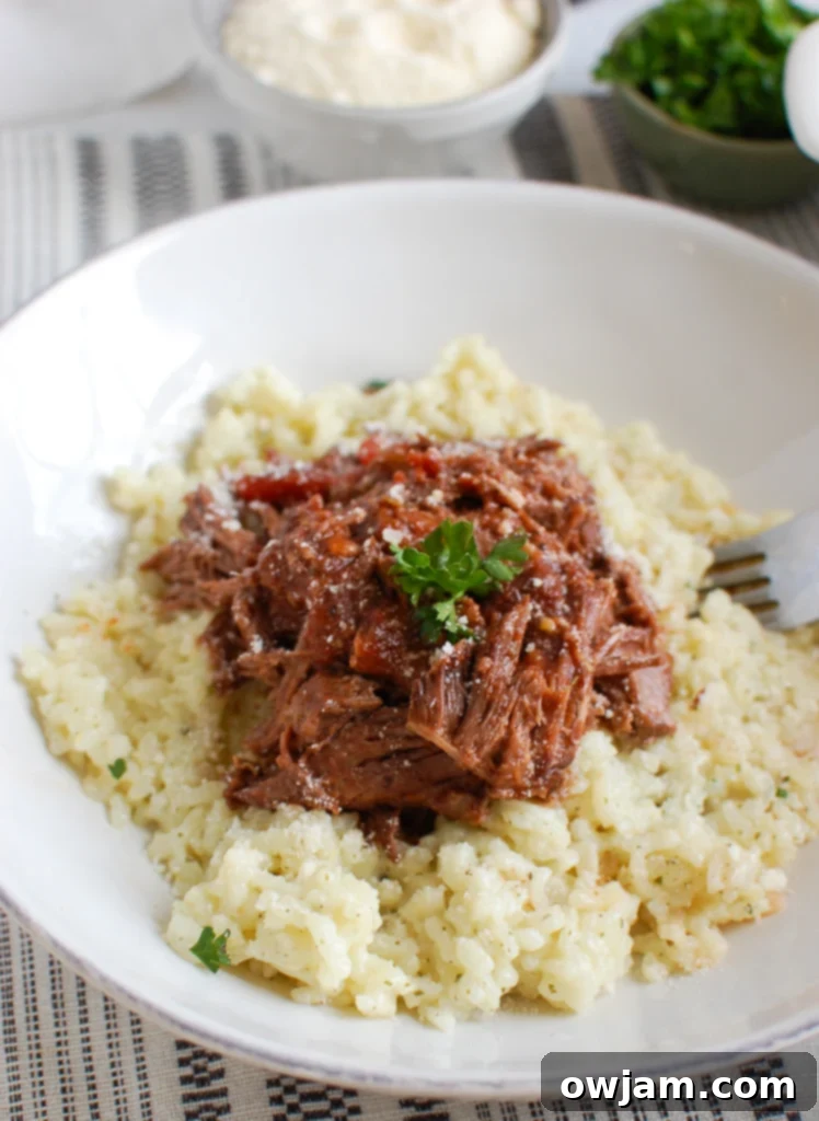 Slow Cooker Italian Short Ribs in white bowl.