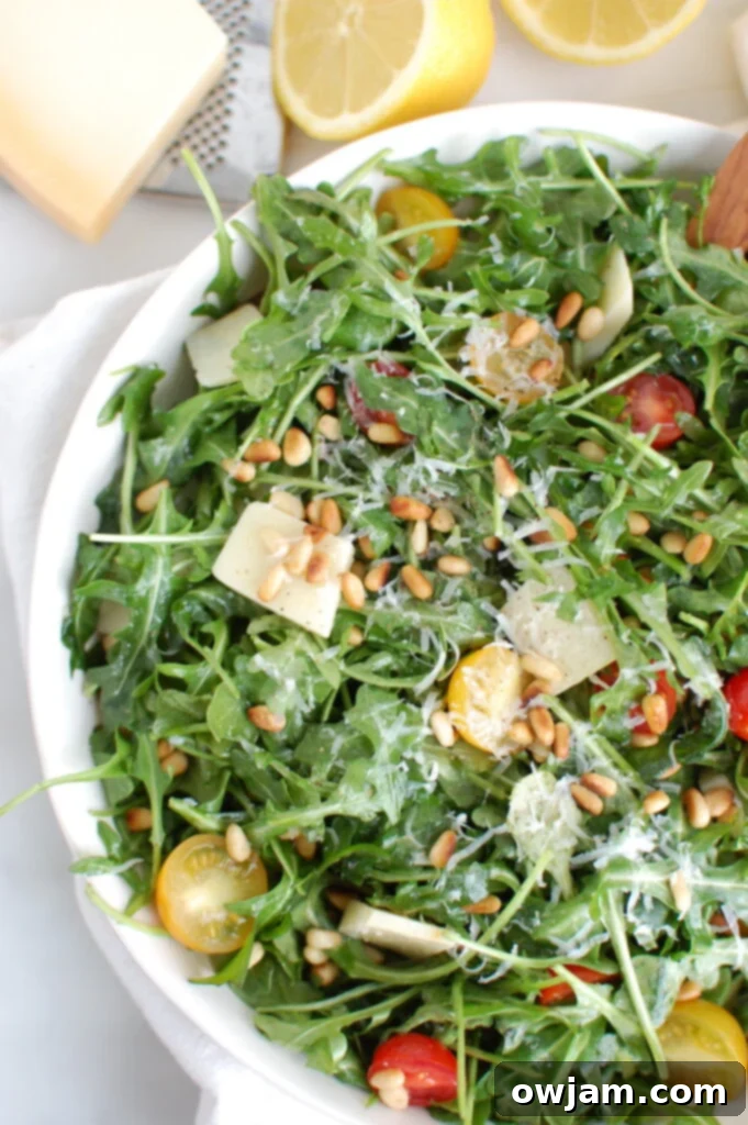 Bright Lemon Arugula Parmesan Salad 6 Lemon Arugula Salad with Pine Nuts Above