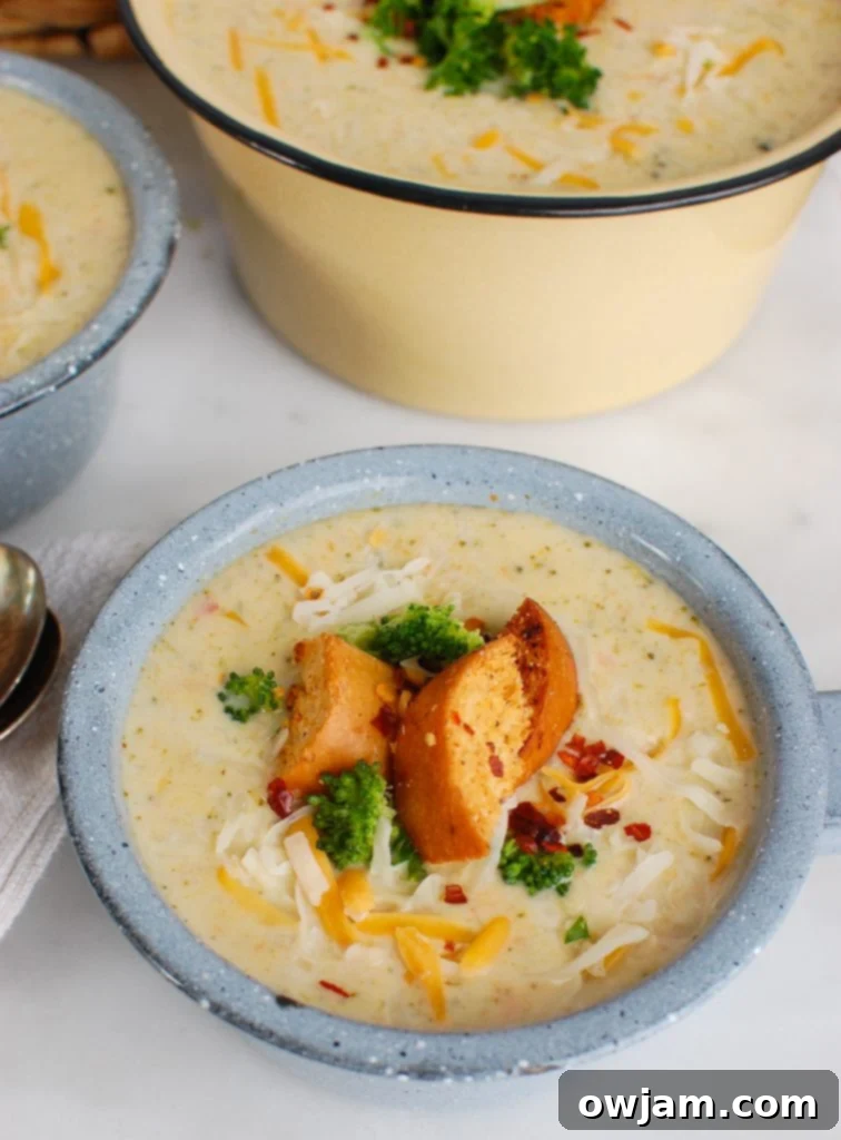 Instant Pot Broccoli Cheese Soup with Croutons