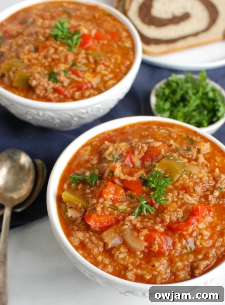 Instant Pot Stuffed Pepper Soup Two Bowls