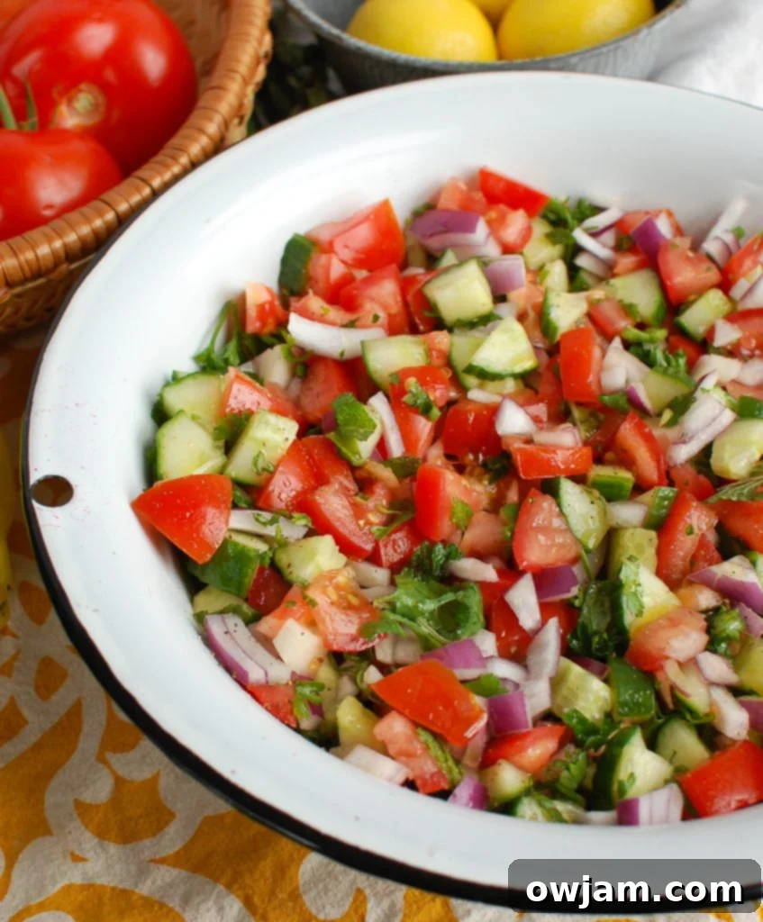Israeli Salad in white bowl 