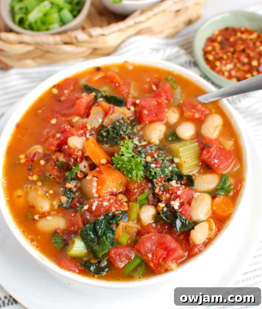 White Bean Soup with Kale in bowl