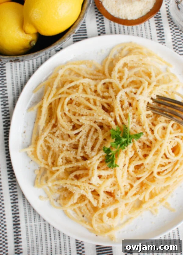 Sunshine Lemon Pasta 6 Lemon Pasta Above with Fork