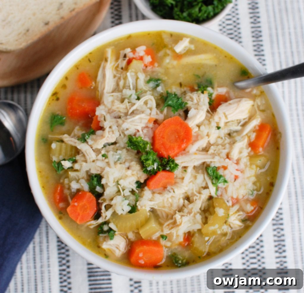 Comforting Crock Pot Chicken and Rice Soup 3 Slow Cooker Chicken and Rice Soup Above