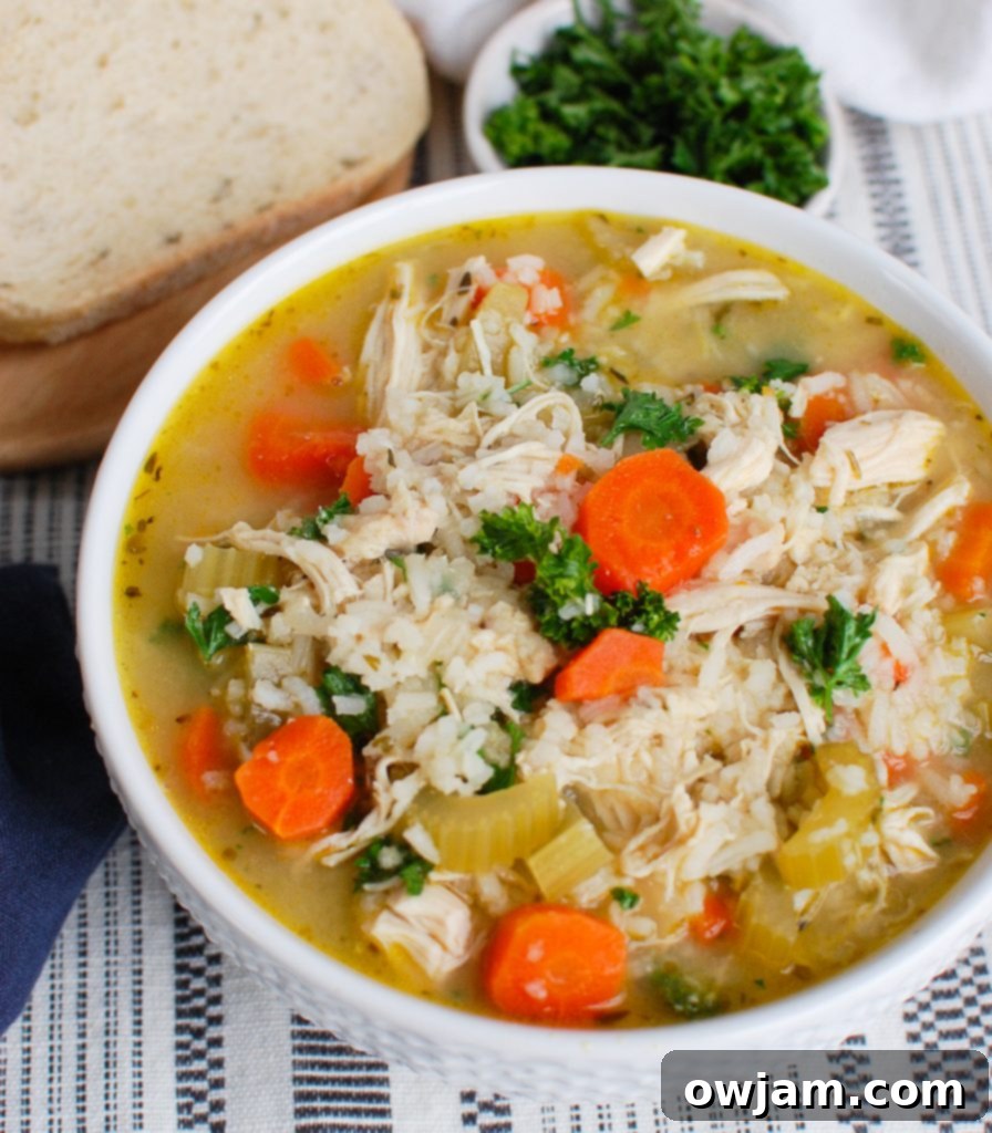 Comforting Crock Pot Chicken and Rice Soup 5 Slow Cooker Chicken and Rice Soup with bread