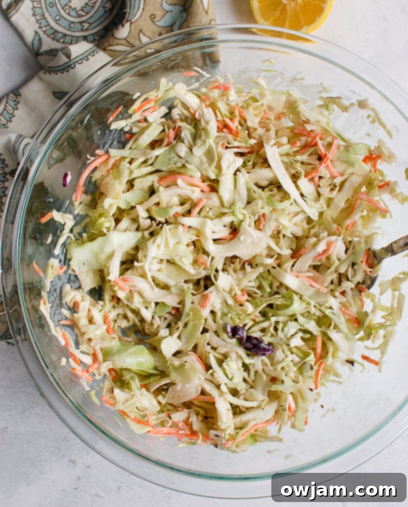 Creamy Coleslaw Recipe in glass bowl