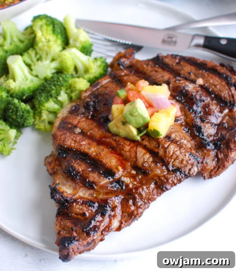 Grilled Ribeye Steak with Avocado Salsa 
