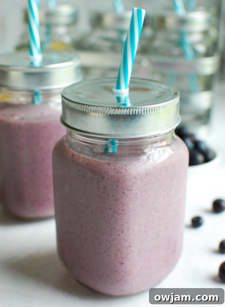 Vibrant Berry Green Elixir 26 Blueberry Kale Smoothie with teal straw