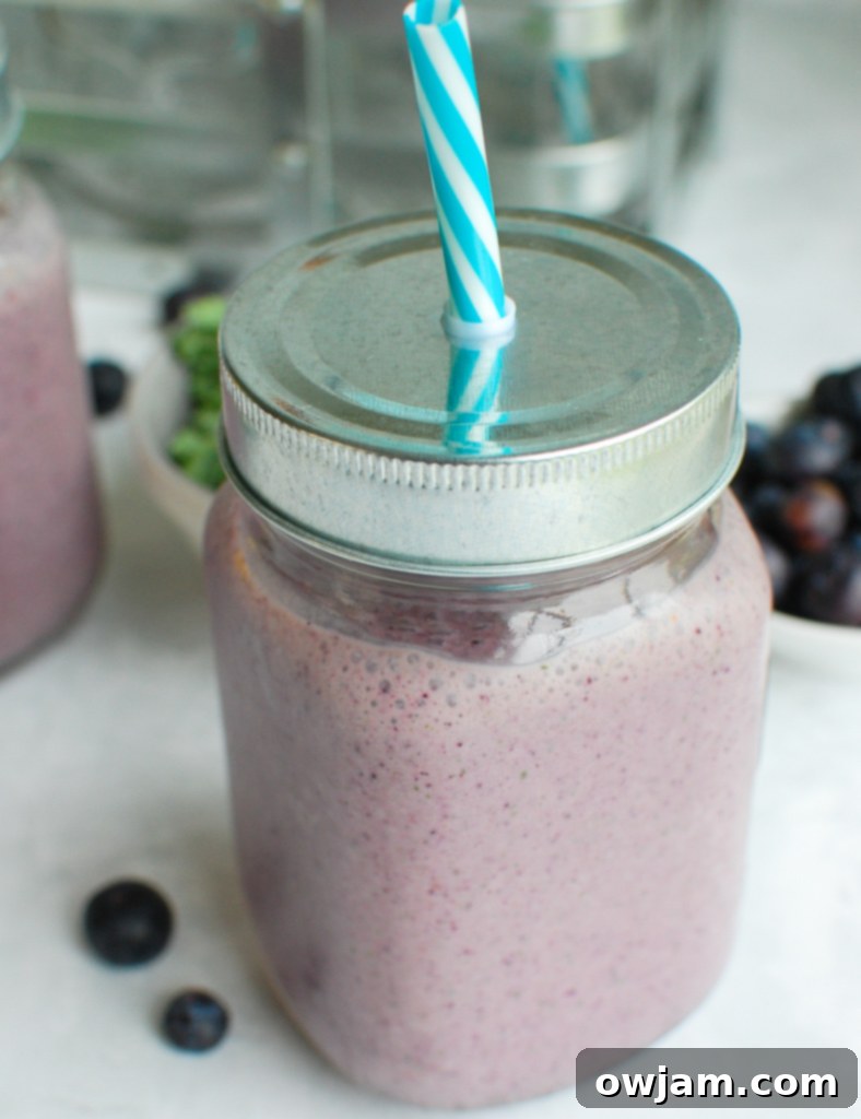 Vibrant Berry Green Elixir 3 Blueberry Kale Smoothie up close