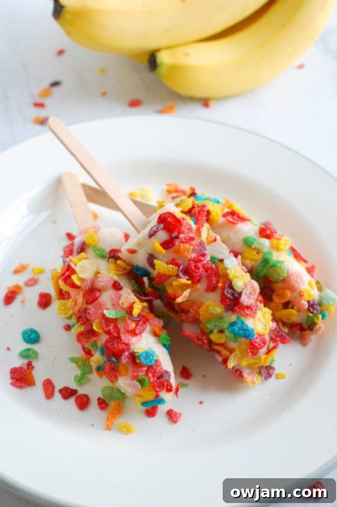Golden Banana Crunch Pop 2 Banana Crunch Popsicles with cereal