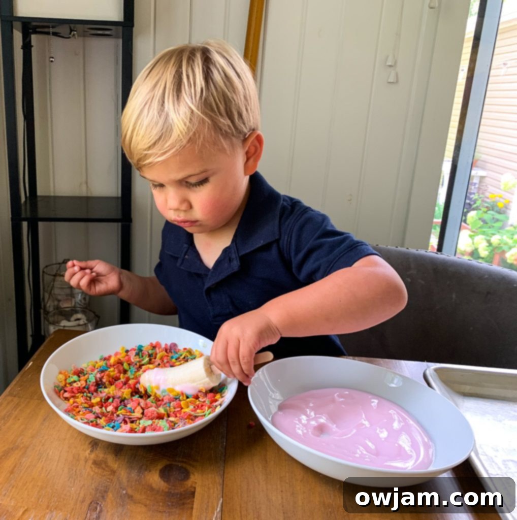 Golden Banana Crunch Pop 5 Banana Crunch Popsicle with kids making them