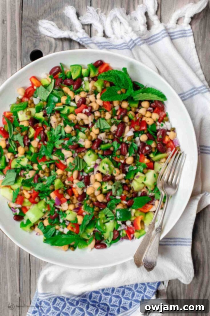 Bright Mediterranean Three Bean Salad with herbs and capers