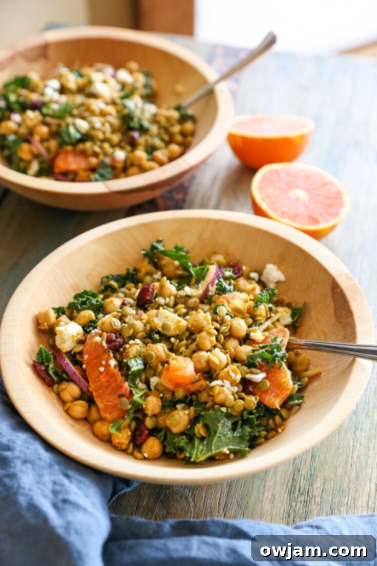 Exotic Curried Lentil, Chickpea, and Kale Salad with Citrus Dressing