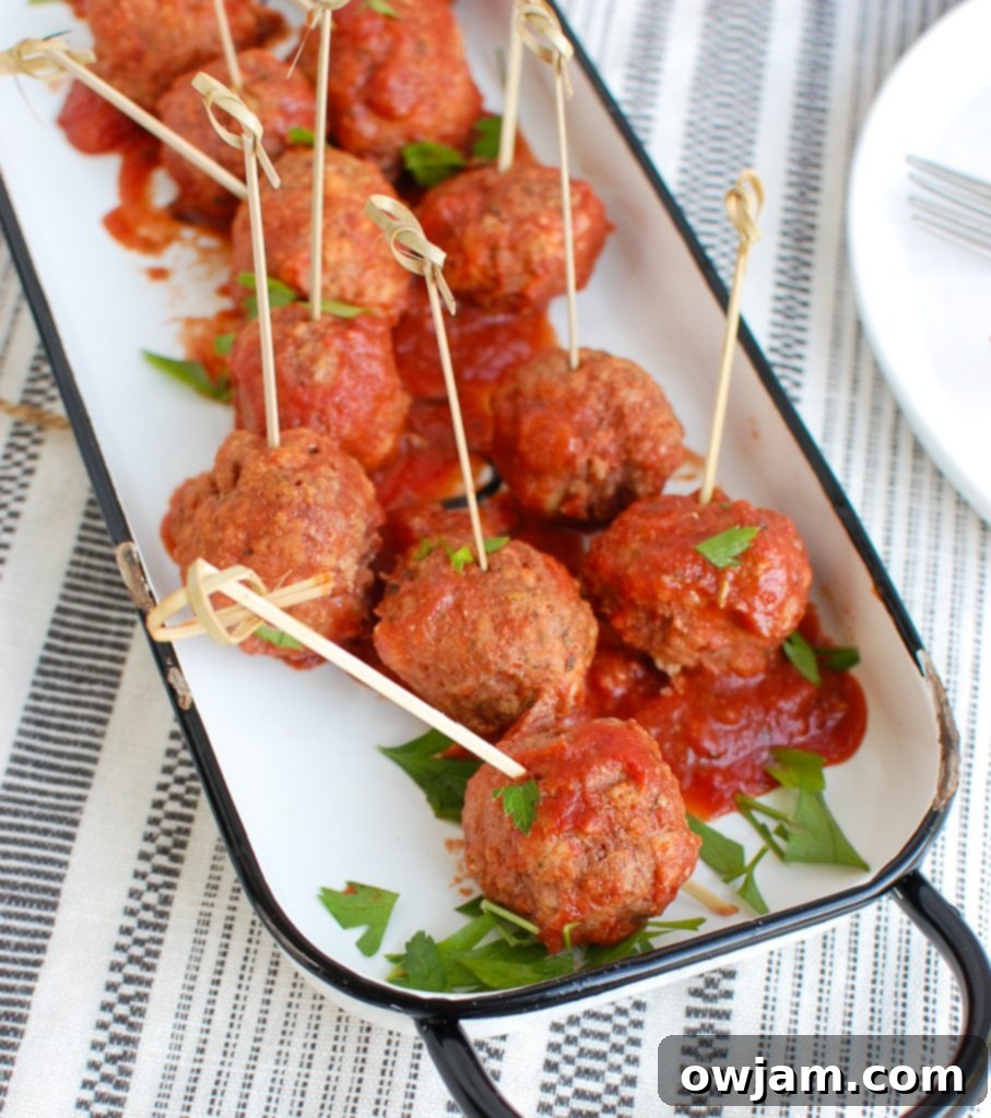 Succulent Pork Meatballs 3 Pork Meatballs with toothpicks ready to be served as an appetizer