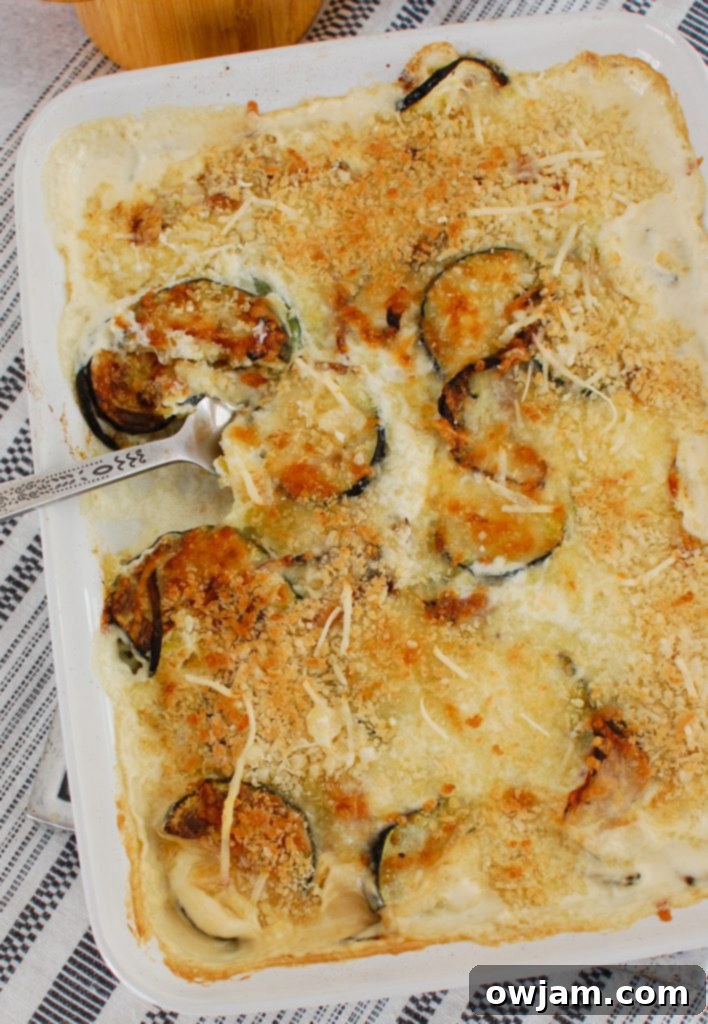 Golden Cheesy Zucchini Gratin 3 Zucchini Gratin with spoon