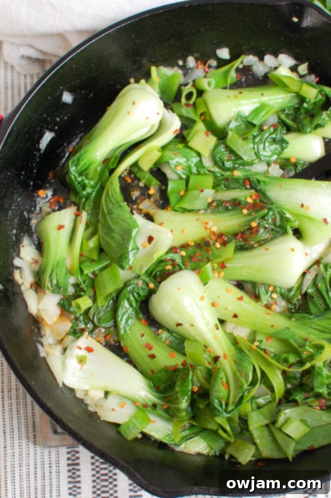 Effortless Bok Choy 5 Easy Bok Choy Recipe cooking in black skillet