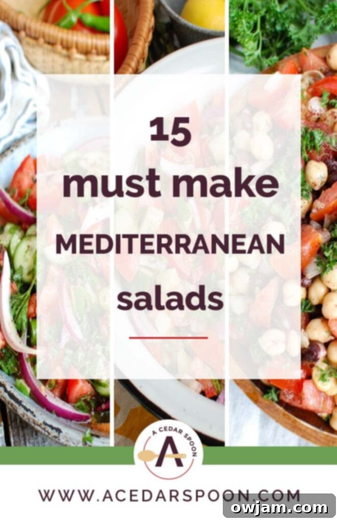 A collage of three vibrant Mediterranean salads showcasing fresh ingredients.