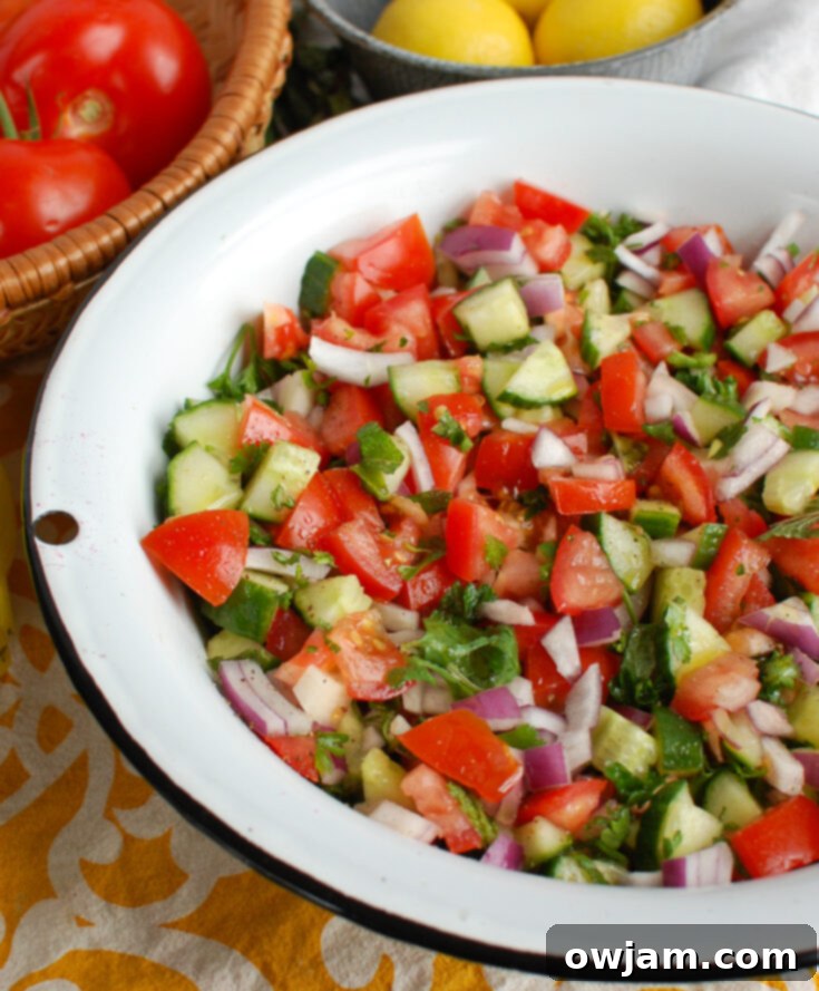 Fresh Israeli Salad with diced vegetables