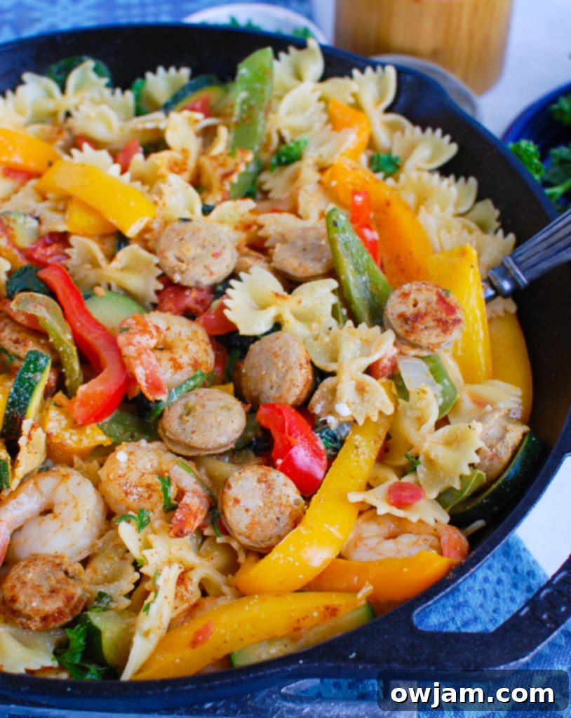 Cajun Pasta with Chicken Sausage and Shrimp with Spoon
