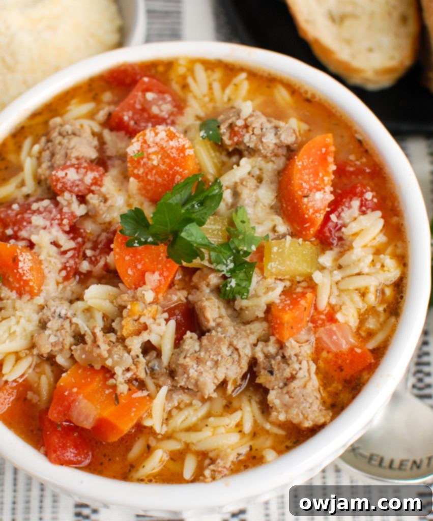 Italian Sausage Soup with parmesan cheese
