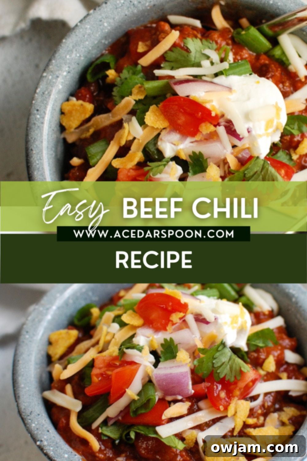 Rich & Robust Beef Chili 6 Beef Chili Recipe with A Cedar Spoon logo.