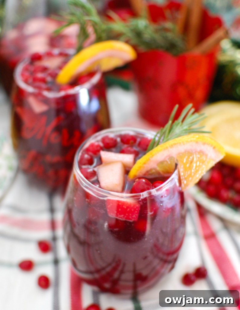 Merry Bright Sangria 4 Christmas Sangria with a slice of orange and cinnamon stick