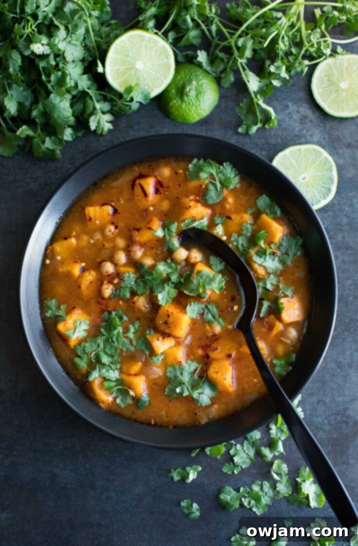Spicy Moroccan Sweet Potato Soup, vegan and hearty