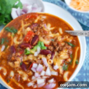 Instant Pot Chili Mac 7 Instant Pot Chili Mac with pasta and fresh herbs.
