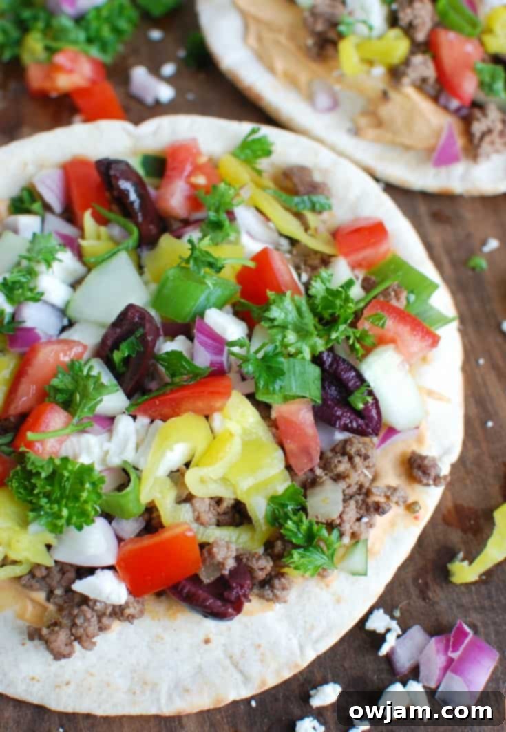 Greek Beef Pita Pizza