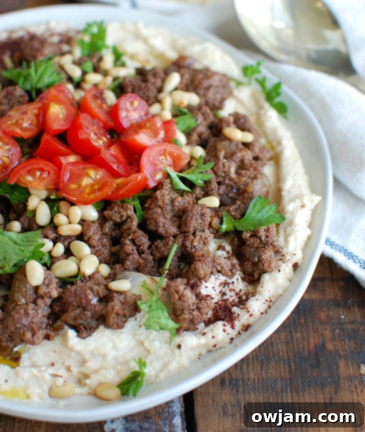 Hummus with Spiced Beef and Toasted Pine Nuts