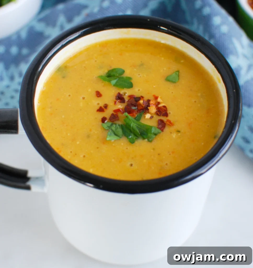 Lebanese Lentil Soup in mug.