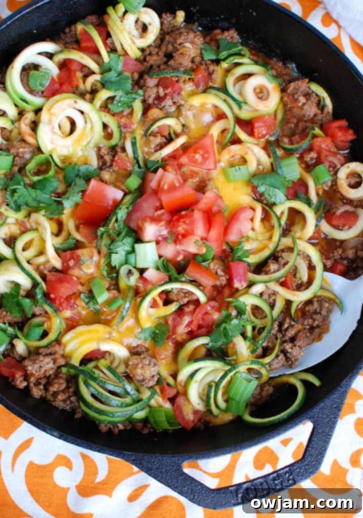 Flavorful Mexican Zucchini dish with seasoned ground beef and vegetables