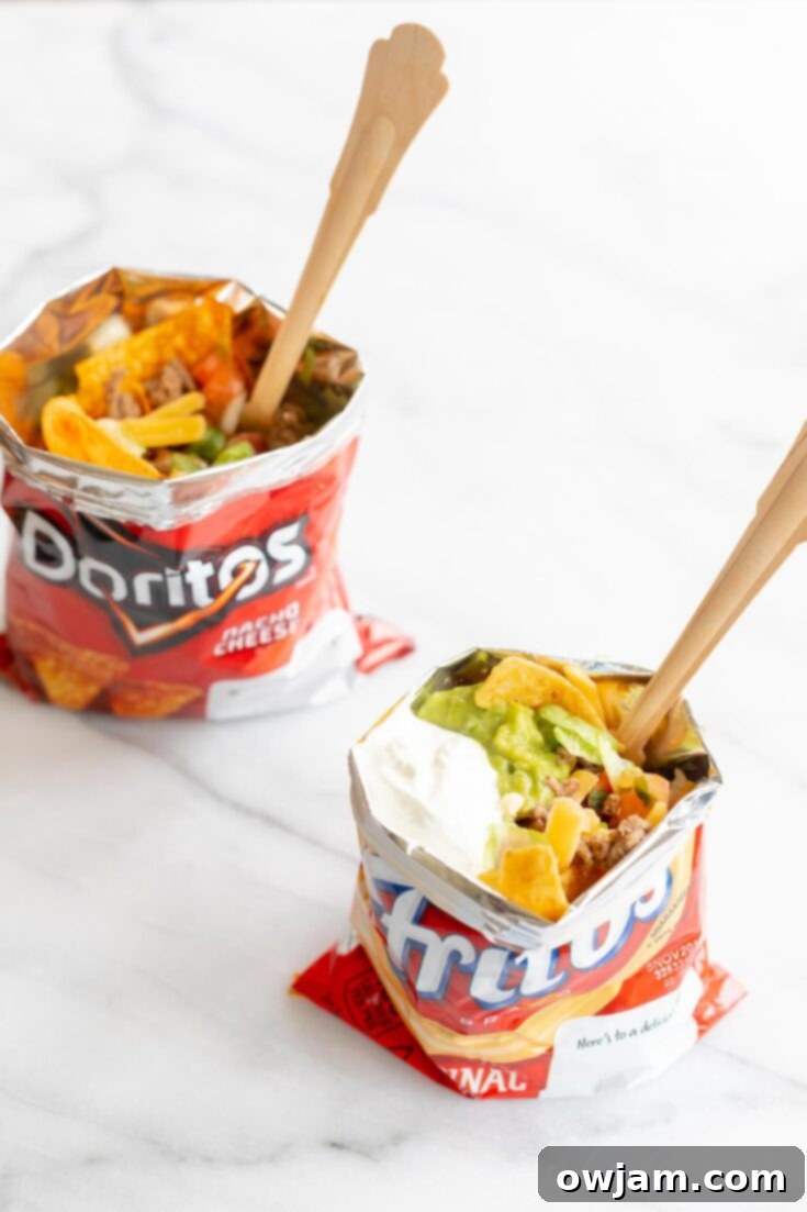 Fun and easy Walking Tacos (Tacos in a Bag) with seasoned ground beef