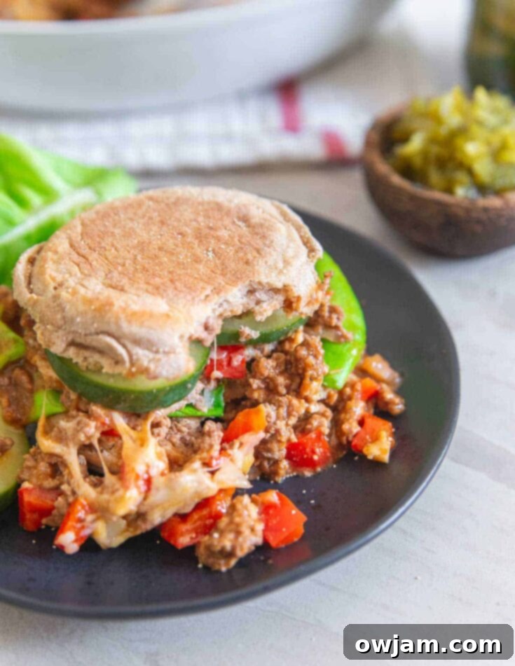 Healthy Sloppy Joes with lean ground beef on a bun
