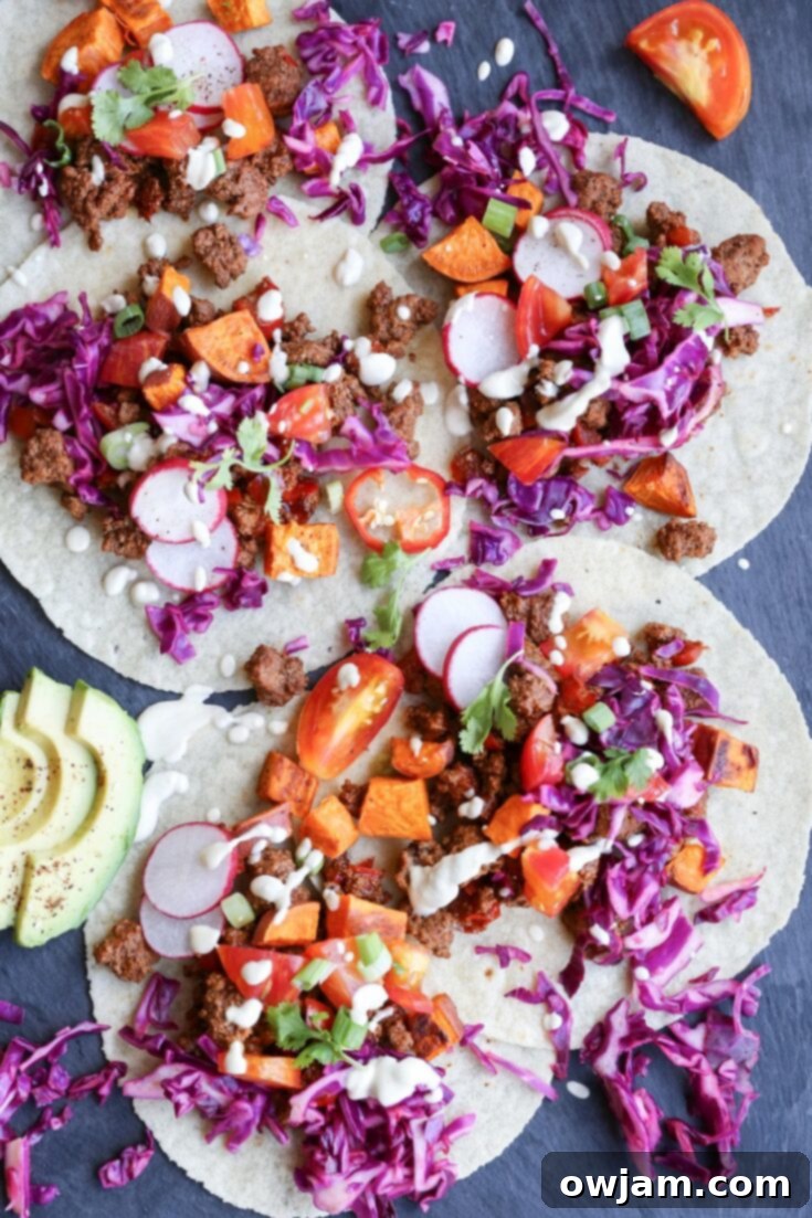 Spiced Ground Beef Tacos with a side of Roasted Sweet Potatoes