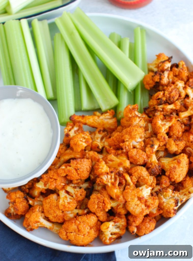 Air Fryer Buffalo Cauliflower with celery