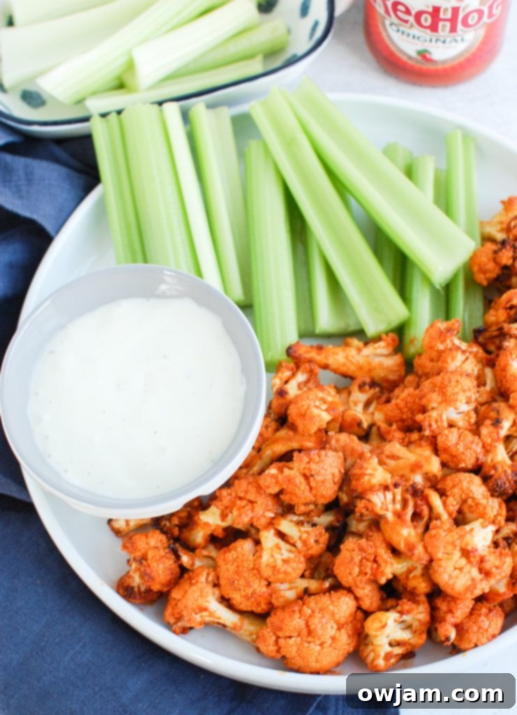 Air Fryer Buffalo Cauliflower with blue cheese dressing