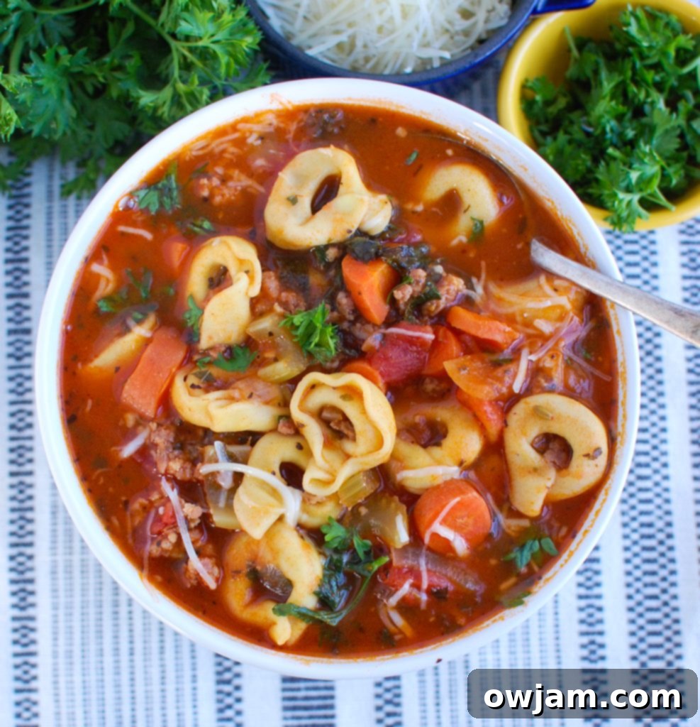 Tortellini Sausage Soup with spoon 