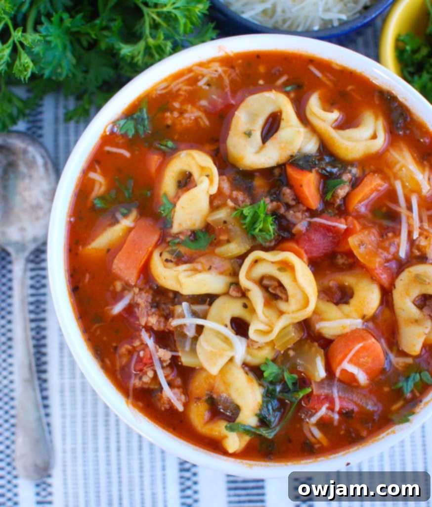 Tortellini Sausage Soup with parsley