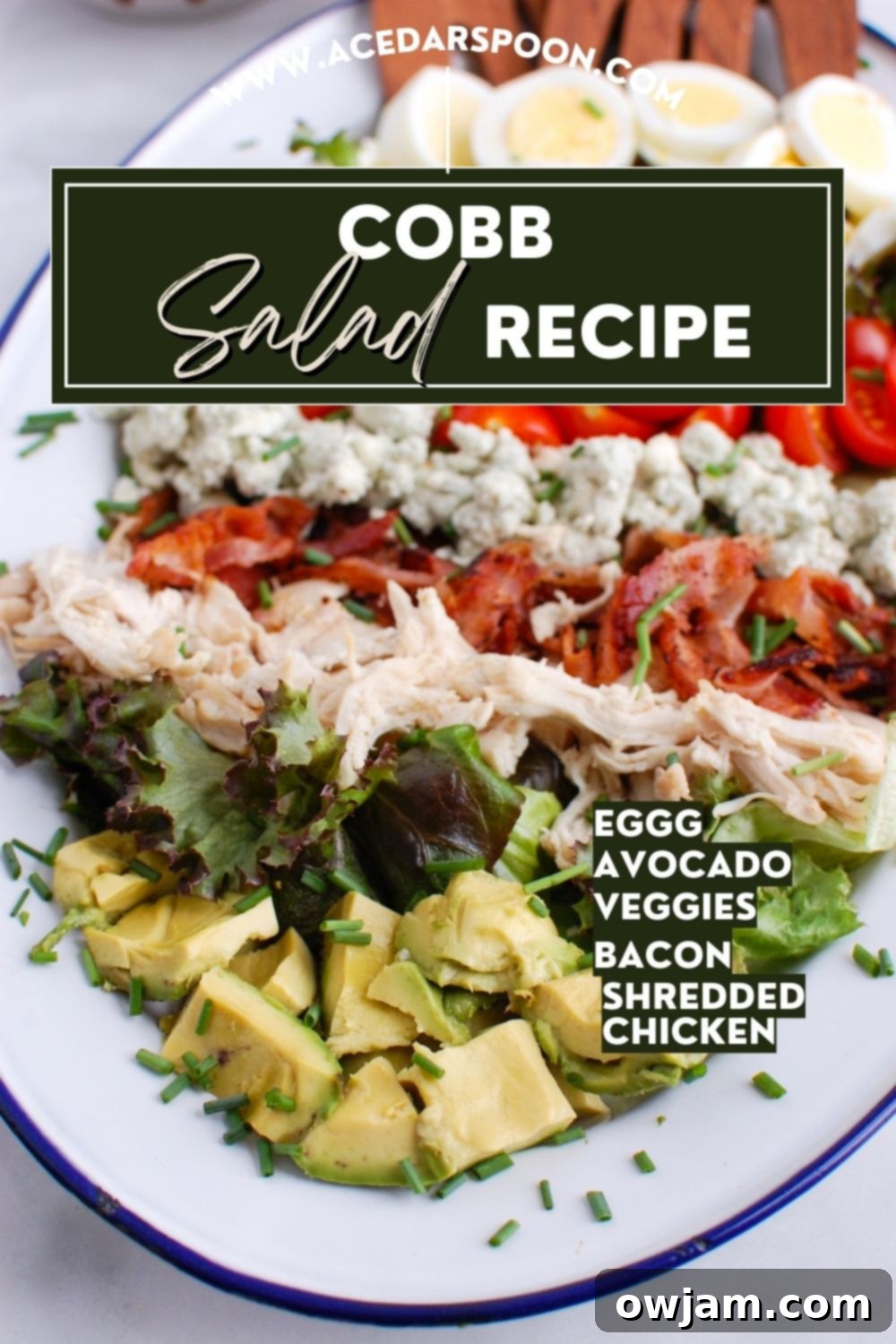 The Ultimate Cobb Salad 6 Cobb Salad Recipe with a brand logo overlay.