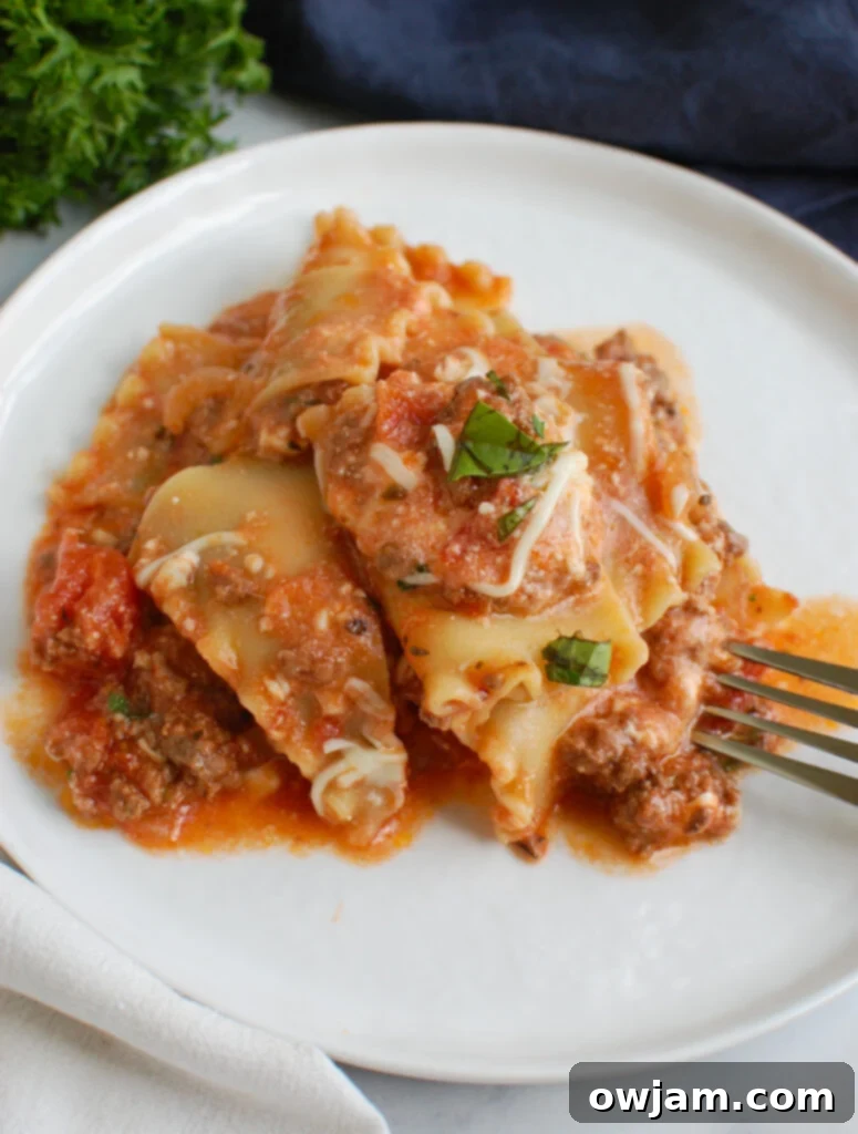 Hearty Skillet Beef Lasagna 4 A serving of Skillet Beef Lasagna on a plate, highlighting its comforting and easy nature as a family meal.