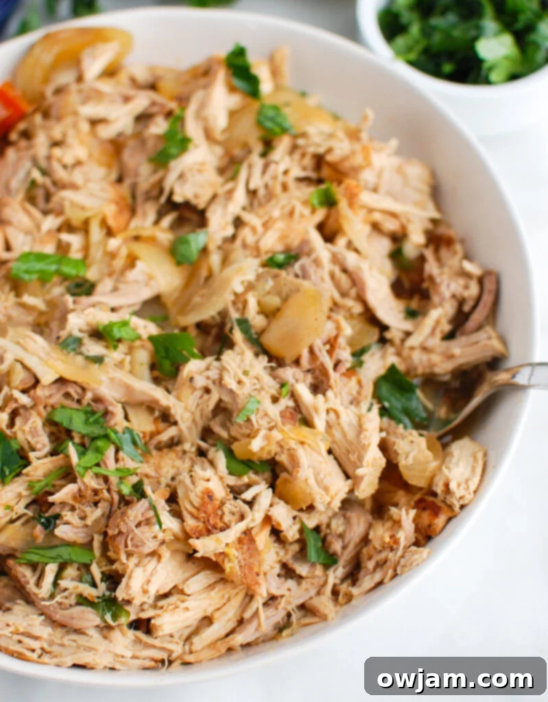Melt in Your Mouth Slow Cooker Pork Shoulder 3 Slow Cooker Pork Roast shredded in a bowl, ready to be served